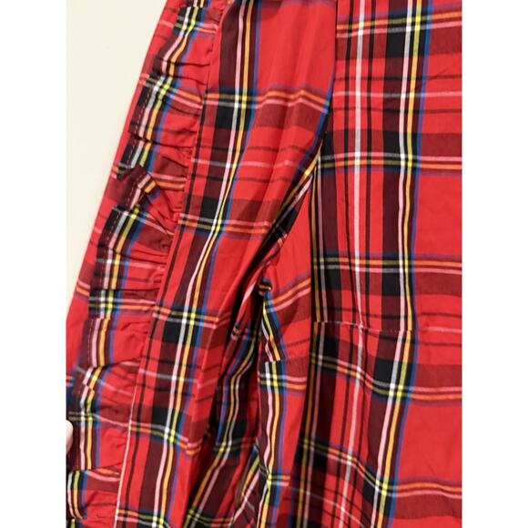 J. CREW Women Red Tartan Plaid Ruffled Puff Sleeves Steward Blouse XXS 2394 - Picture 5 of 9